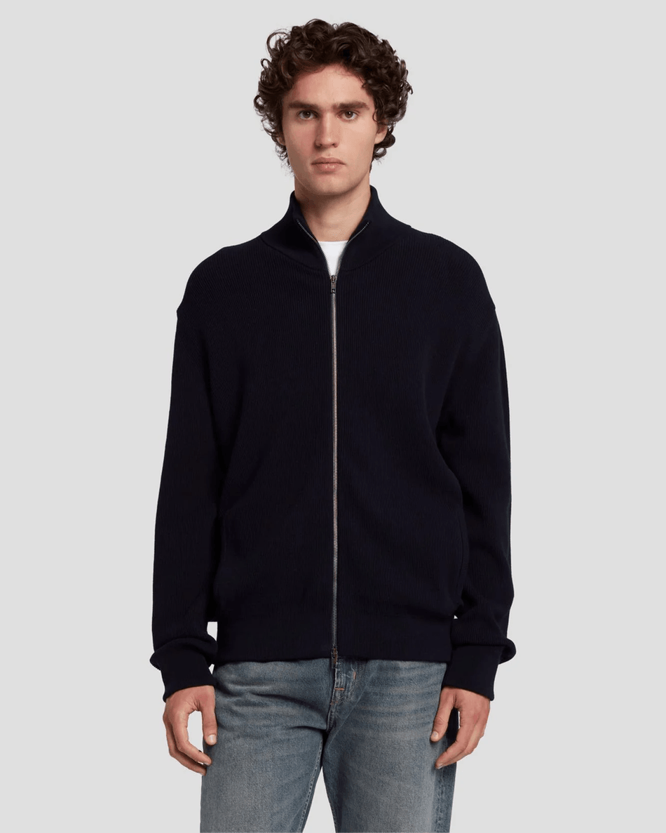 7 For All Mankind Luxe Performance Zip Sweater in Navy Navy