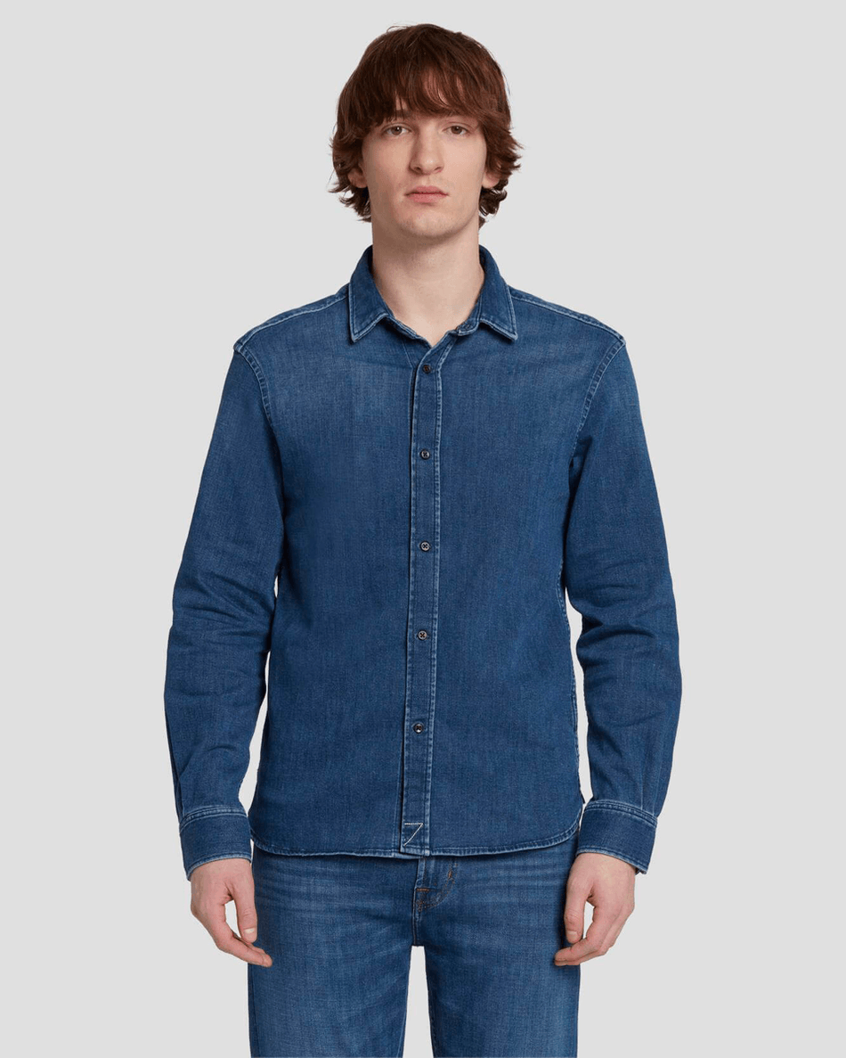 7 For All Mankind Left Hand Denim Shirt in Evasion Evasion