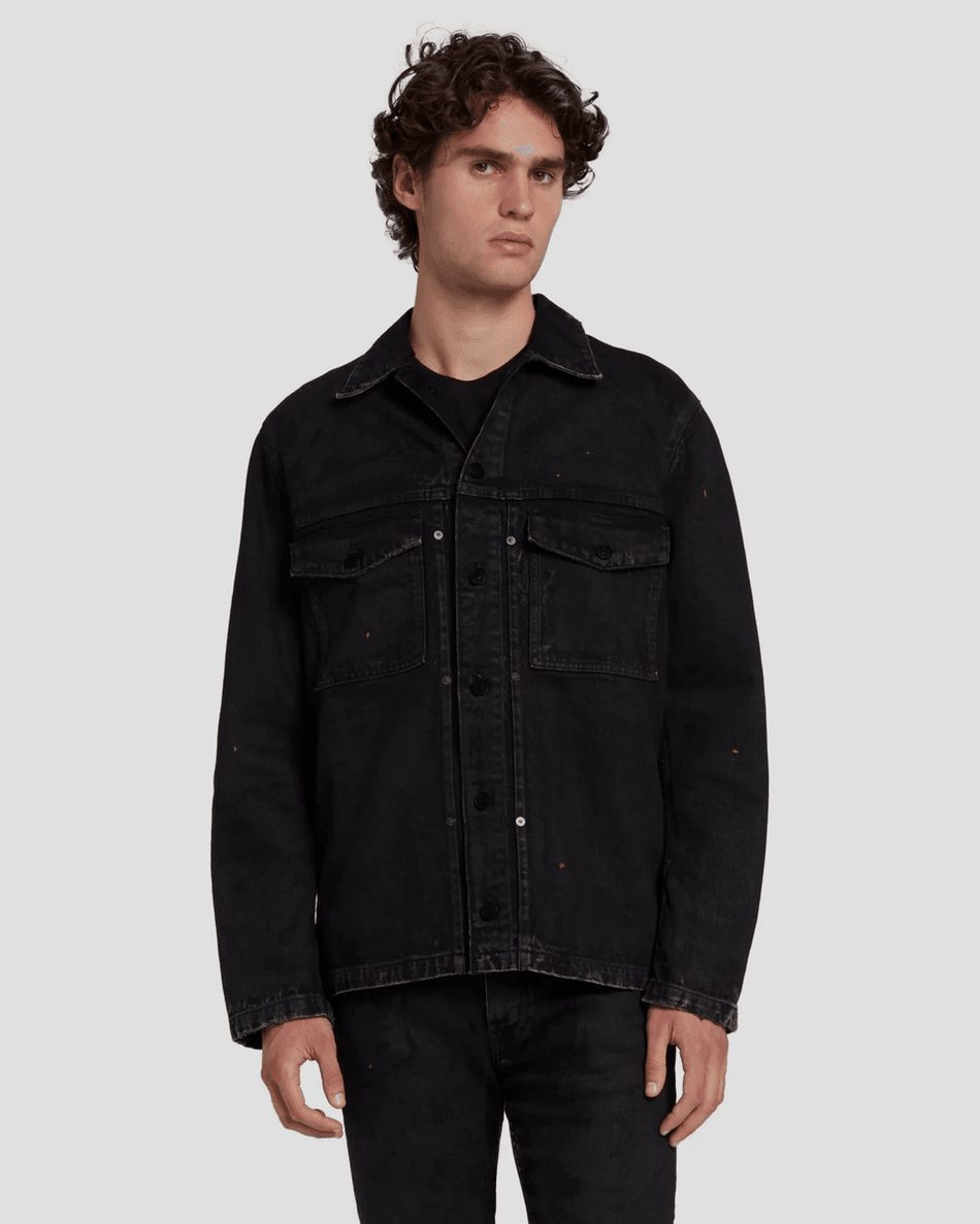7 For All Mankind Pleated Overshirt in Fire Fire