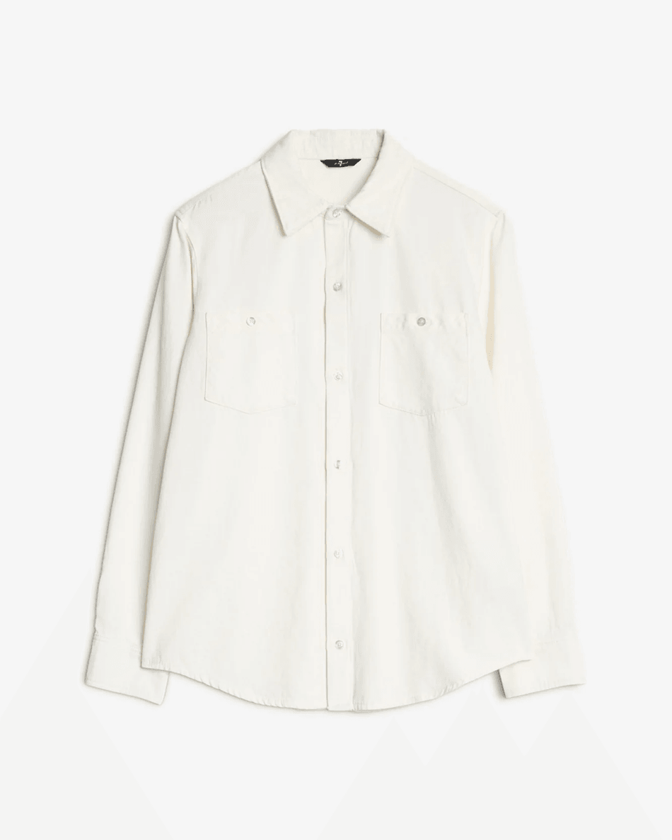 7 For All Mankind Denim Linen Overshirt in White Linen White