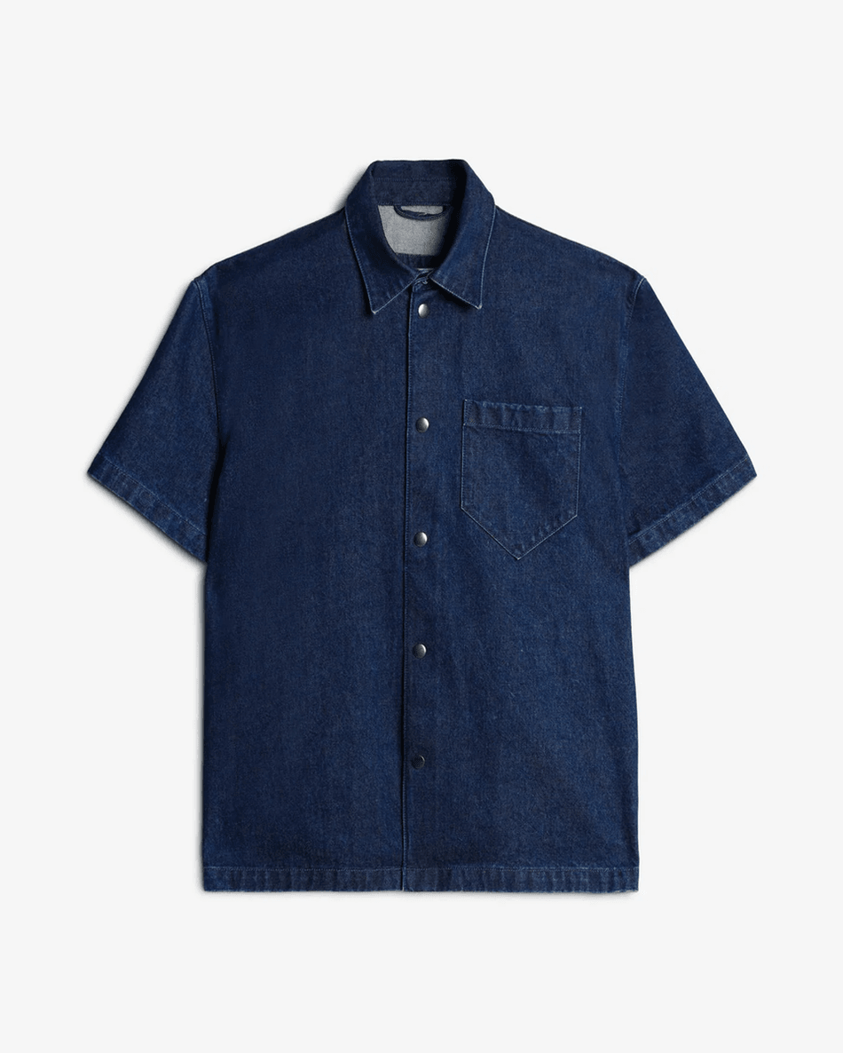 7 For All Mankind Utility Denim Camp Shirt in Carpenter Blue Carpenter Blue