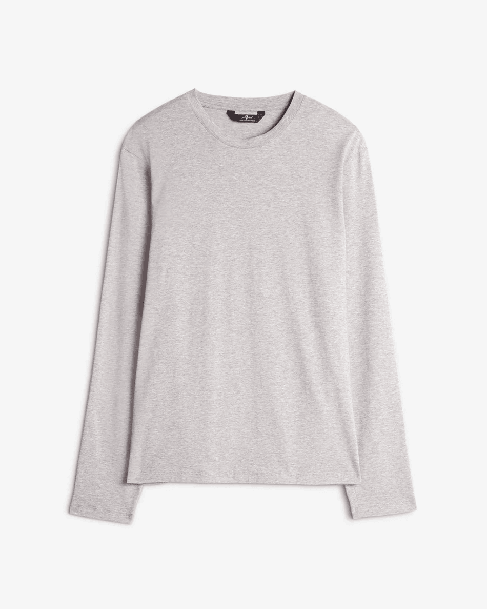 7 For All Mankind Luxe Performance Long Sleeve Tee in Grey Melange Grey Melange