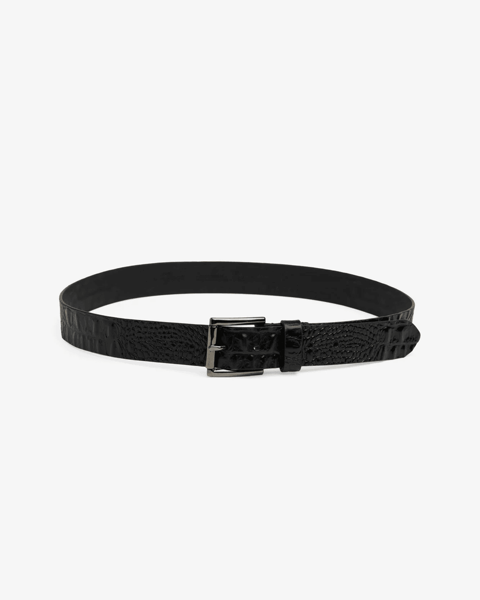 7 For All Mankind Croc Embossed Italian Leather Belt in Black Black