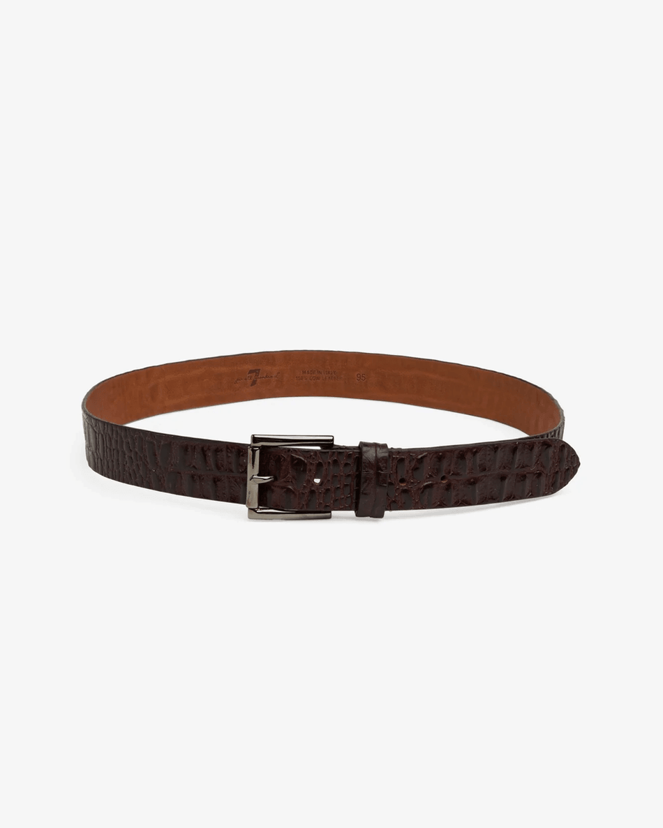 7 For All Mankind Croc Embosssed Italian Leather Belt in Brown Brown