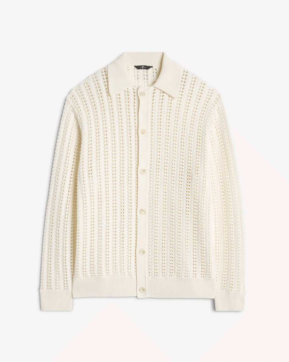 7 For All Mankind Kvačkana Pletena Polo Majica V Beli Barvi