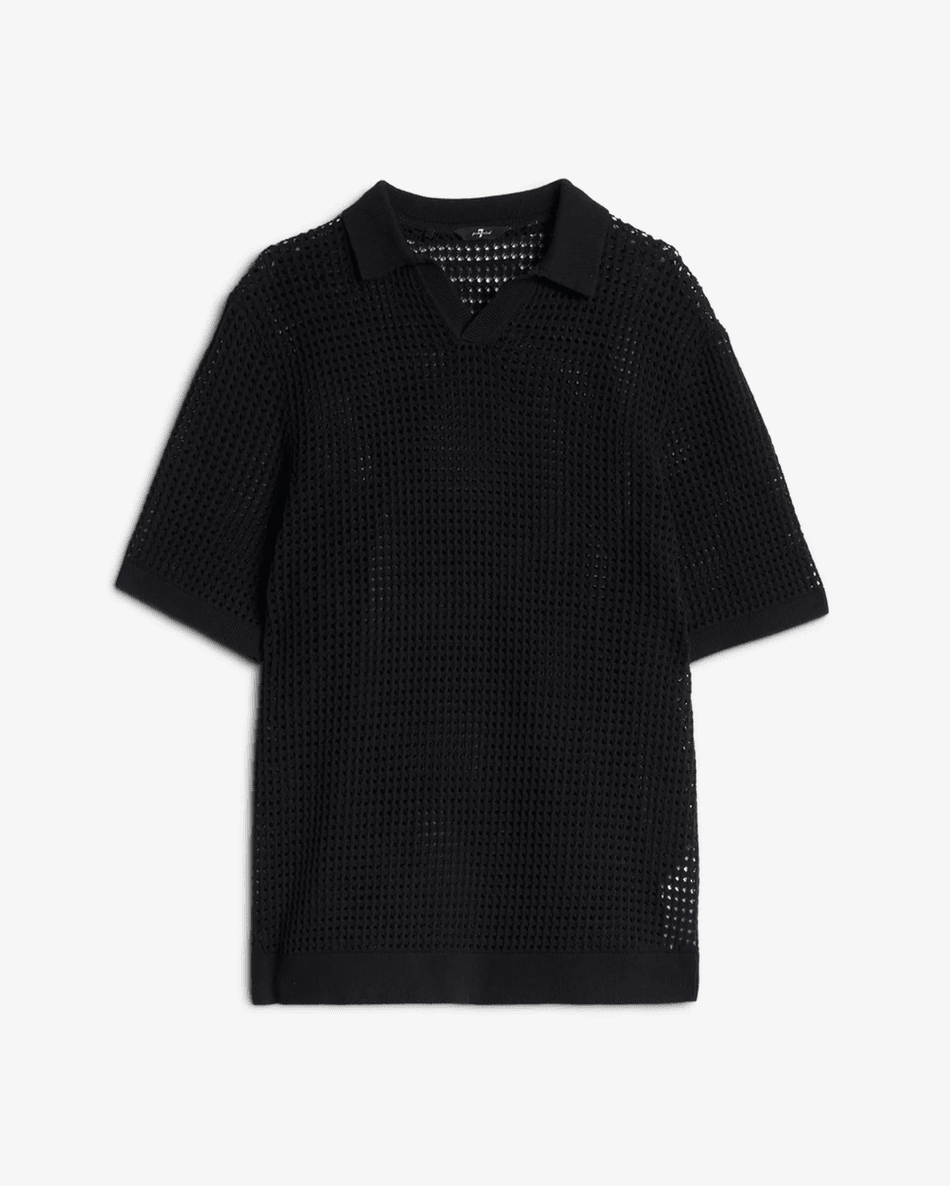 7 For All Mankind Short Sleeve Crochet Polo in Black Black