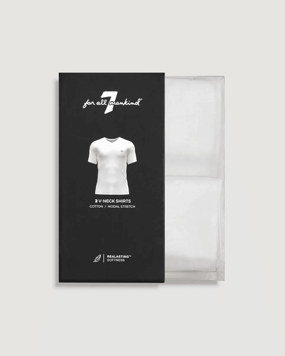 7 For All Mankind V-Neck Tee 2 Pack in White White