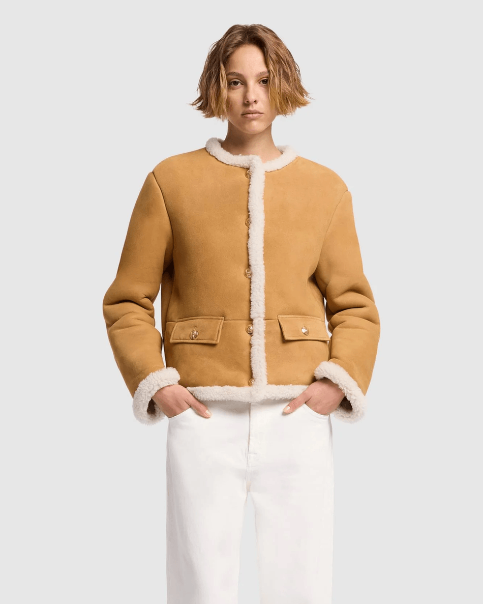 7 For All Mankind Lyhennetty Shearling-takki Porcini Porcini