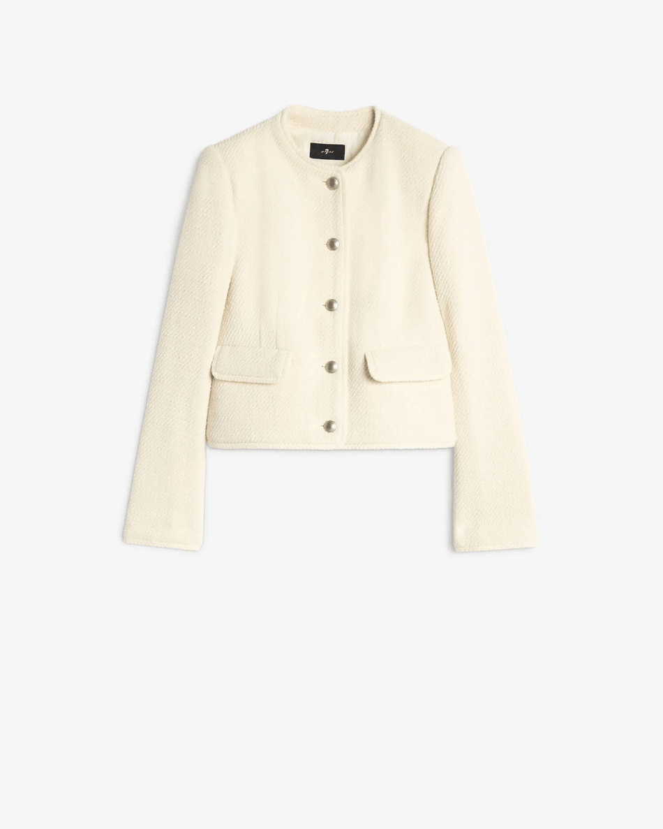 7 For All Mankind Boucle Jacket in Ivory Ivory