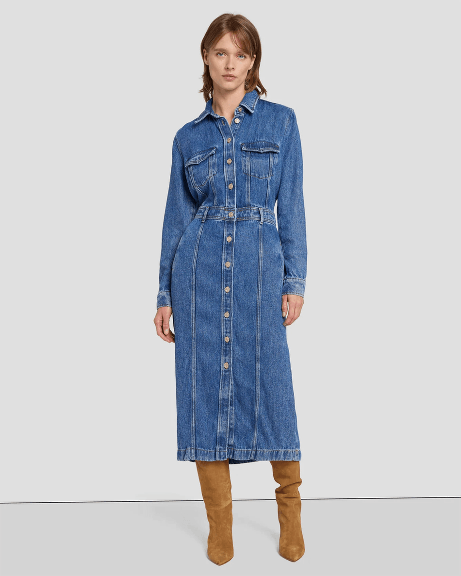 7 For All Mankind Denim Lustre Luxe Dress in Daylily Daylily