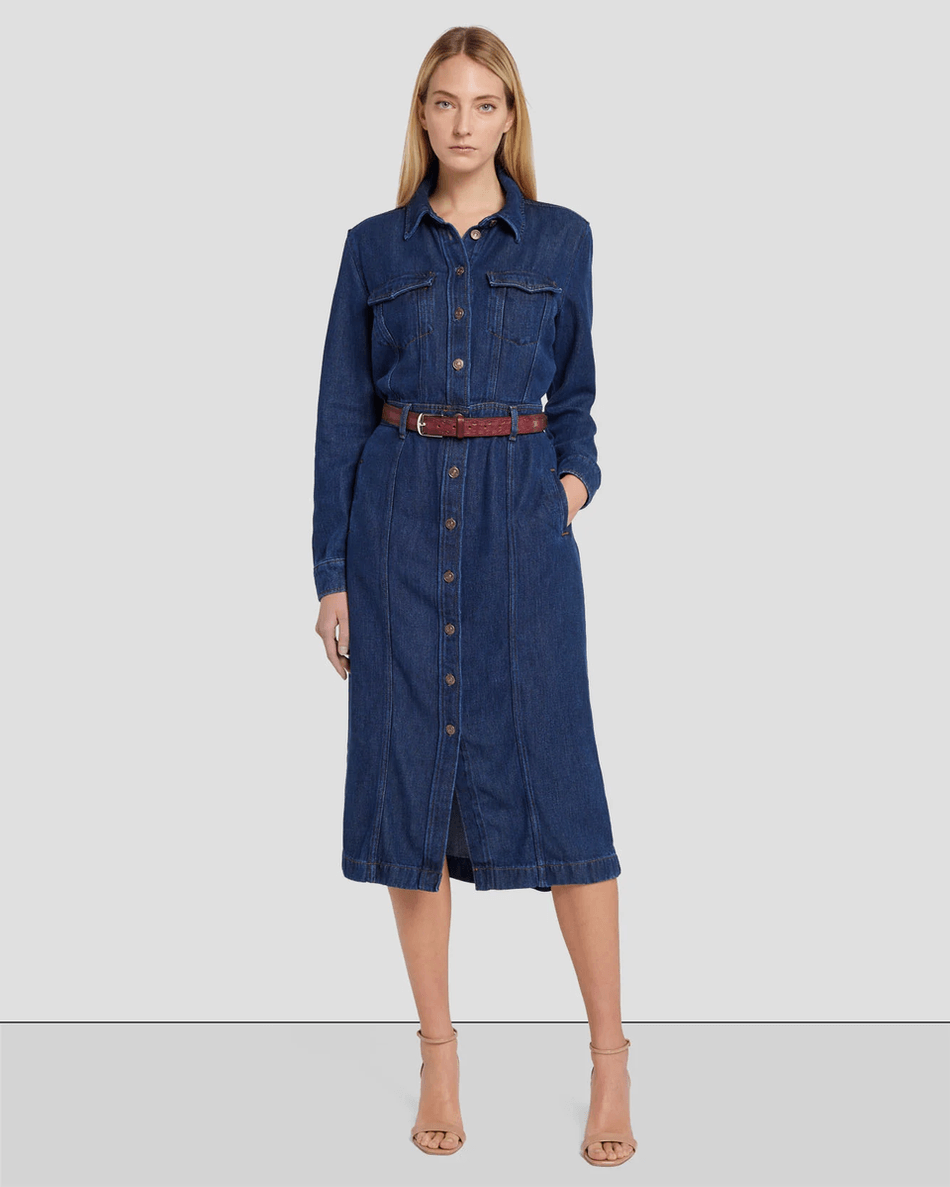 7 For All Mankind Denim Lustre Luxe Dress in Poppy Poppy