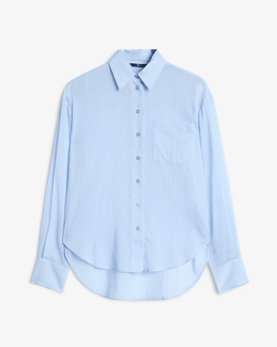 7 For All Mankind Oversize Button Down in Baby Blue Stripe Baby Blue Stripe