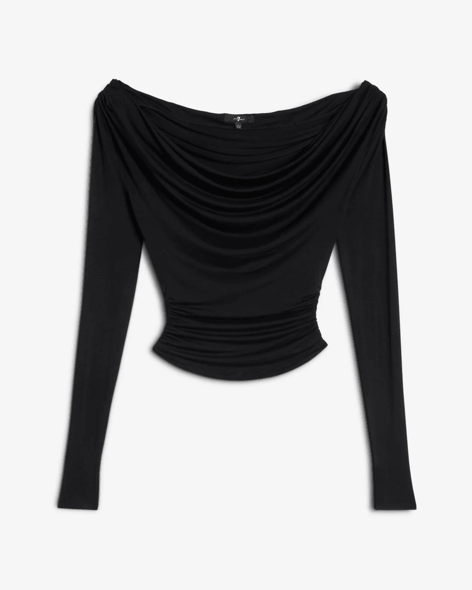 7 For All Mankind Long Sleeve Draped Top in Black Black