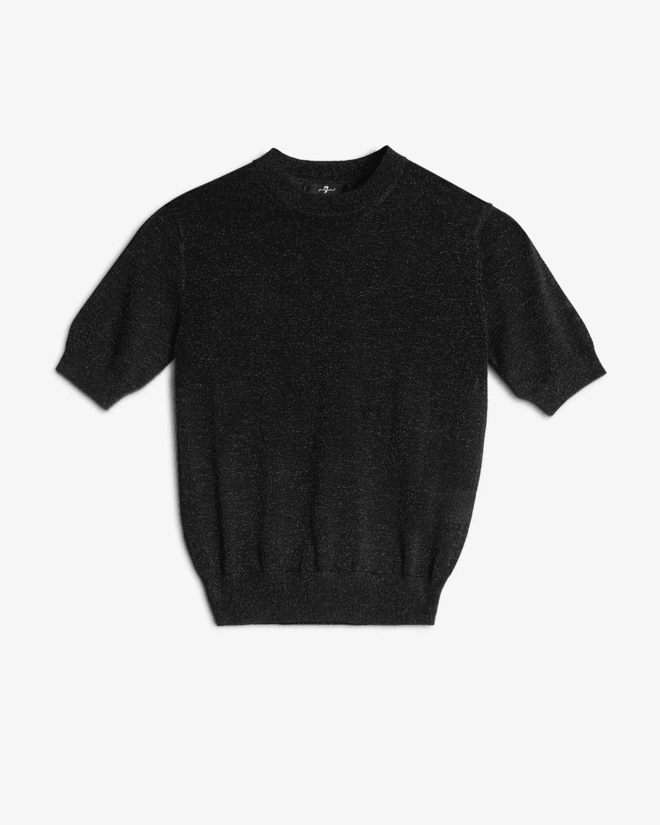7 For All Mankind Short Sleeve Sweater in Black Lurex Black Lurex