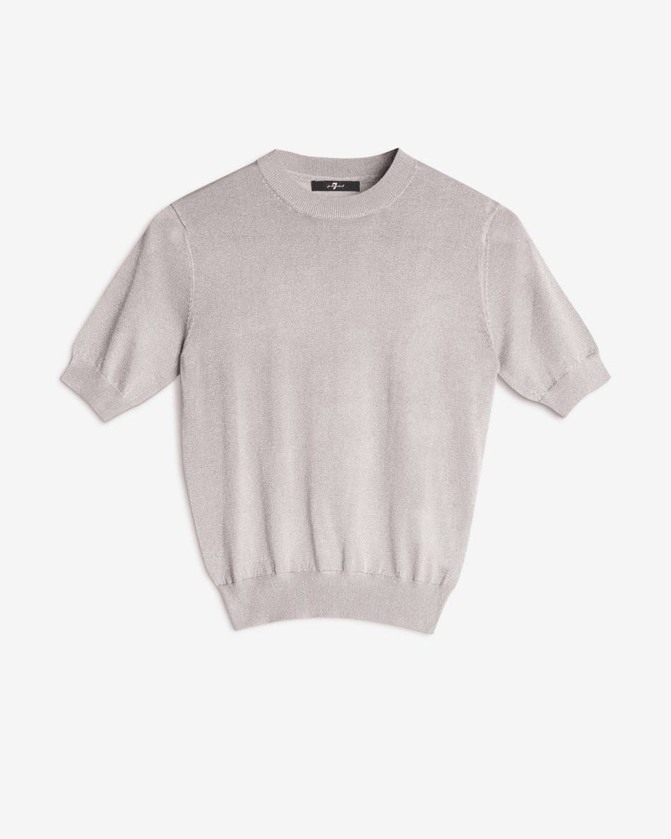7 For All Mankind Short Sleeve Sweater in Silver Lurex Silver Lurex