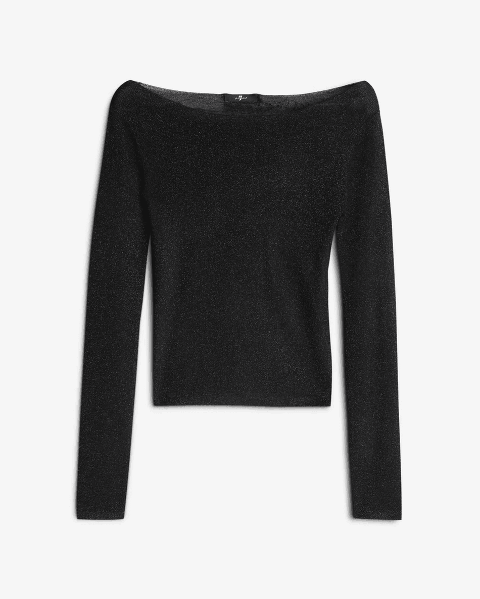7 For All Mankind Boatneck Sweater in Black Lurex Black Lurex