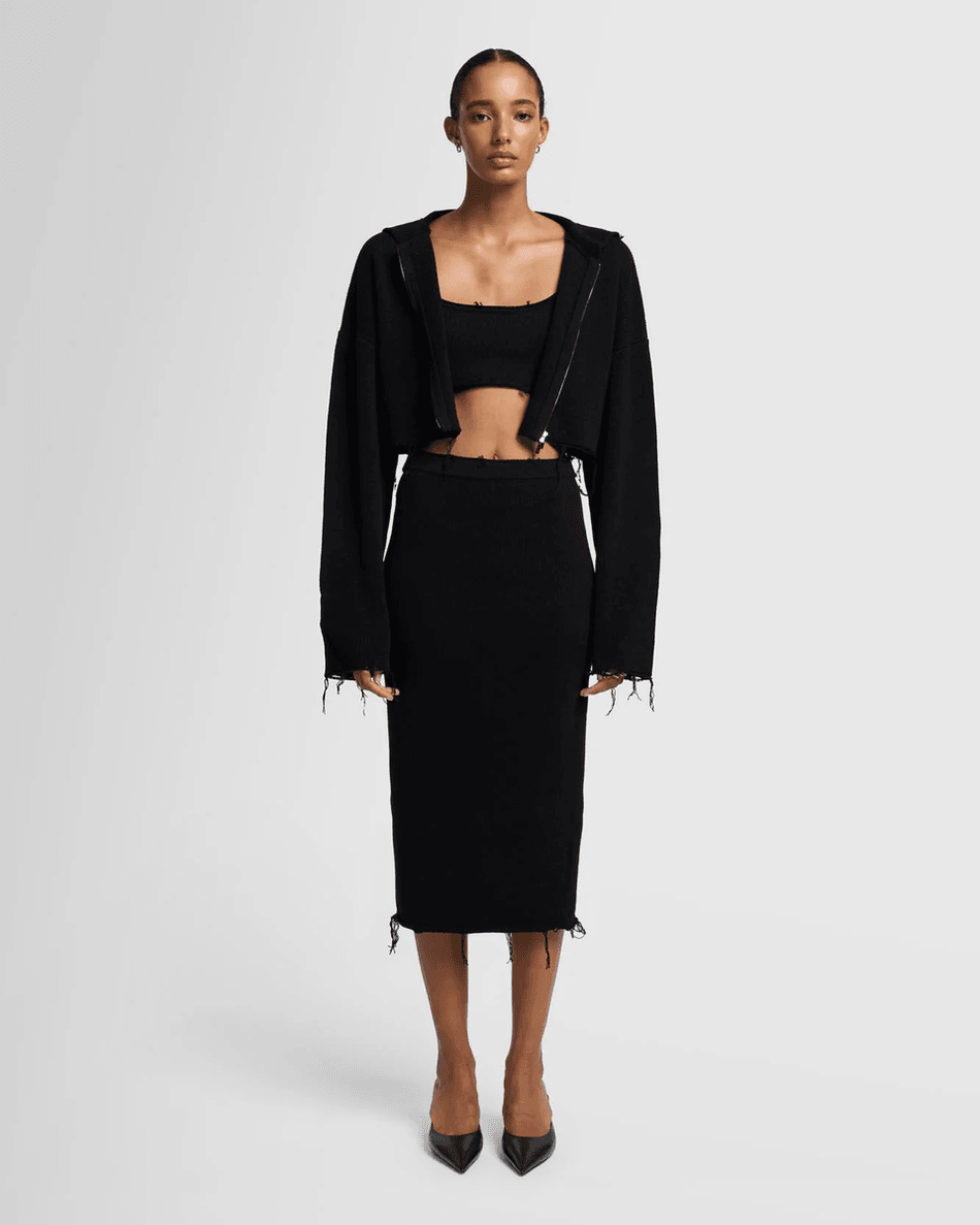 7 For All Mankind Distressed Pletená Midi Sukně V černé černé