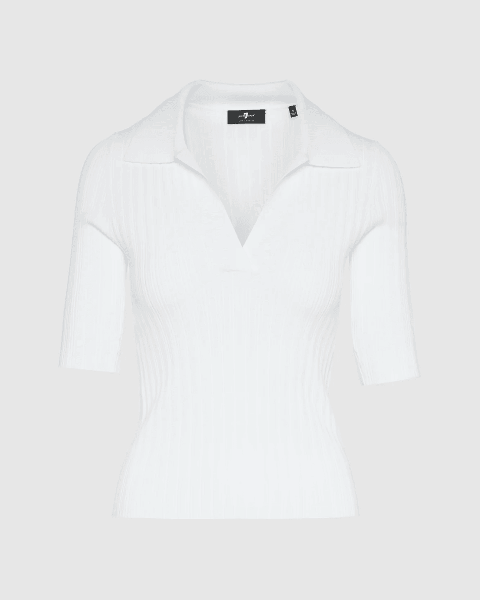 7 For All Mankind Ribbed Henley Sweater in Off White Off White