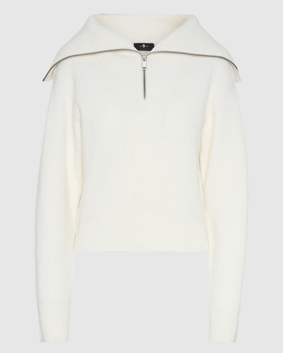 7 For All Mankind мерино полупуловер с цип в цвят оф бял оф бял