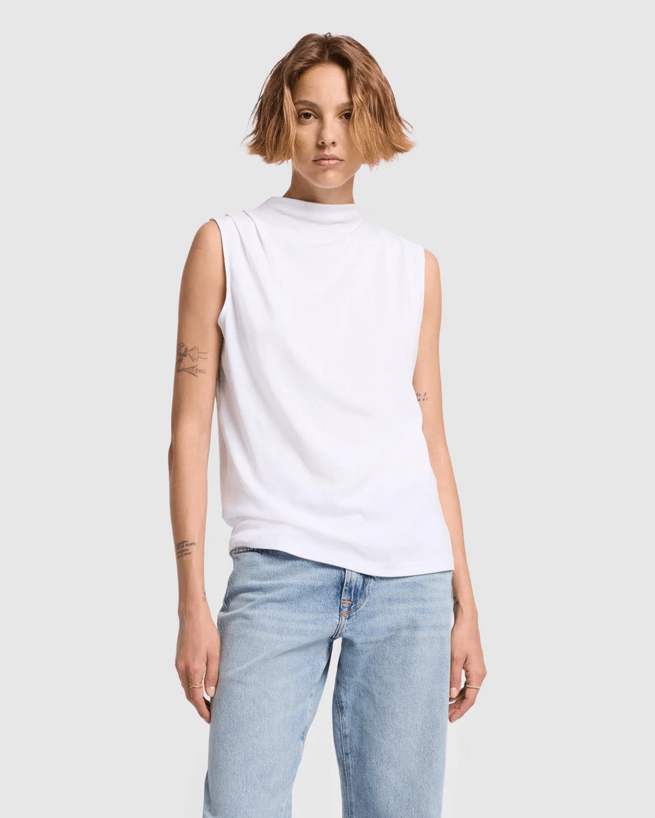 7 For All Mankind Atasan Draped Leher Tinggi Dalam Susu Susu