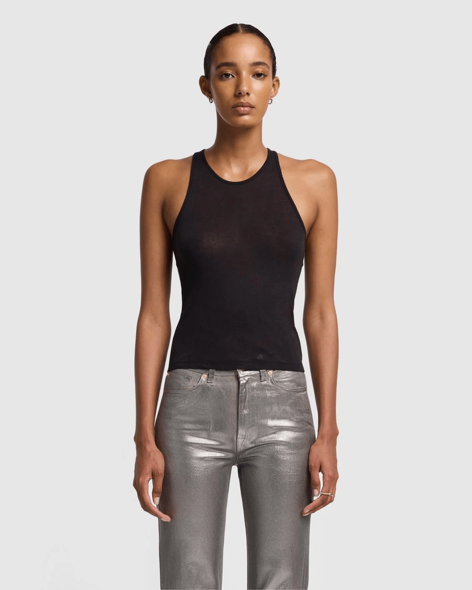 7 For All Mankind Sheer Racerback Tank in Black Black